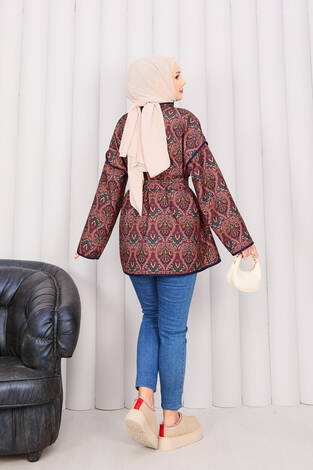 Biyeli Etnik Desen Kapitone Ceket -21 - Thumbnail