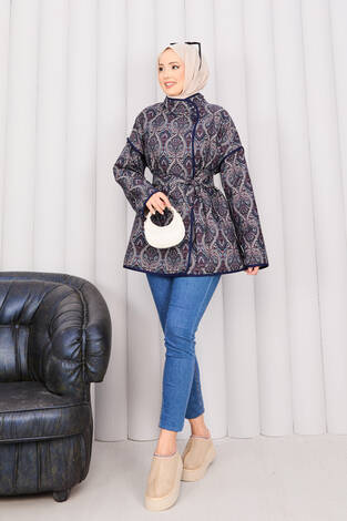 Biyeli Etnik Desen Kapitone Ceket -22 - Thumbnail