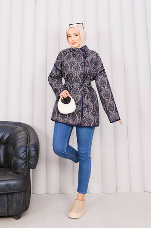Biyeli Etnik Desen Kapitone Ceket -22 - Thumbnail