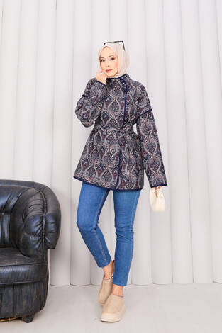 Biyeli Etnik Desen Kapitone Ceket -22 - Thumbnail