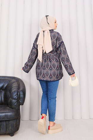 Biyeli Etnik Desen Kapitone Ceket -22 - Thumbnail
