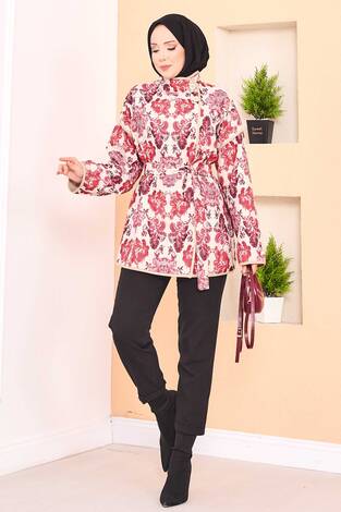 Biyeli Etnik Desen Kapitone Ceket -3 - Thumbnail