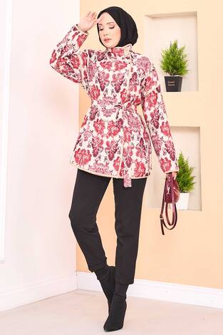 Biyeli Etnik Desen Kapitone Ceket -3 - Thumbnail