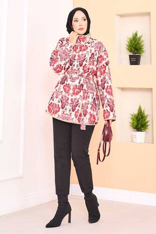 Biyeli Etnik Desen Kapitone Ceket -3 - Thumbnail