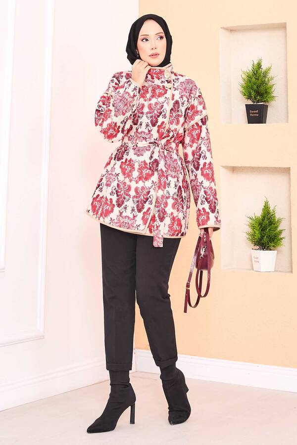 MD - Biyeli Etnik Desen Kapitone Ceket -3