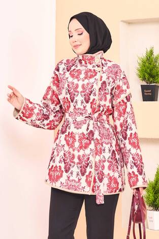 Biyeli Etnik Desen Kapitone Ceket -3 - Thumbnail