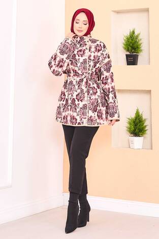 Biyeli Etnik Desen Kapitone Ceket -8 - Thumbnail