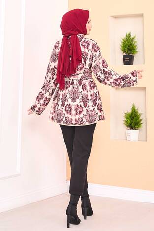 Biyeli Etnik Desen Kapitone Ceket -8 - Thumbnail