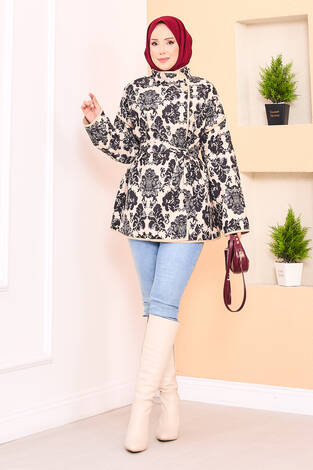 Biyeli Etnik Desen Kapitone Ceket -9 - Thumbnail