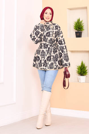 Biyeli Etnik Desen Kapitone Ceket -9 - Thumbnail