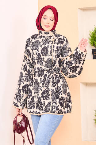 Biyeli Etnik Desen Kapitone Ceket -9 - Thumbnail