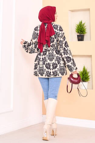 Biyeli Etnik Desen Kapitone Ceket -9 - Thumbnail