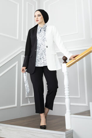 Bluz Ceket Tesettür Takım Beyaz - Thumbnail