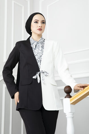 Bluz Ceket Tesettür Takım Beyaz - Thumbnail