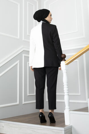 Bluz Ceket Tesettür Takım Beyaz - Thumbnail