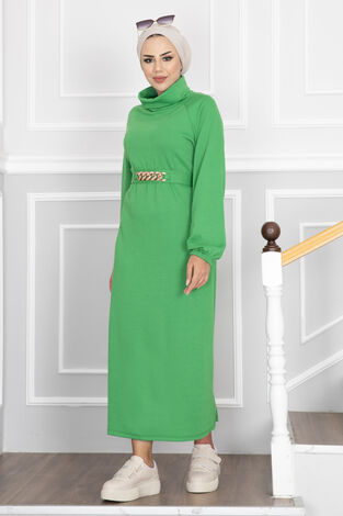 Boğazlı Kuşaklı Tesettür Elbise Benetton - Thumbnail