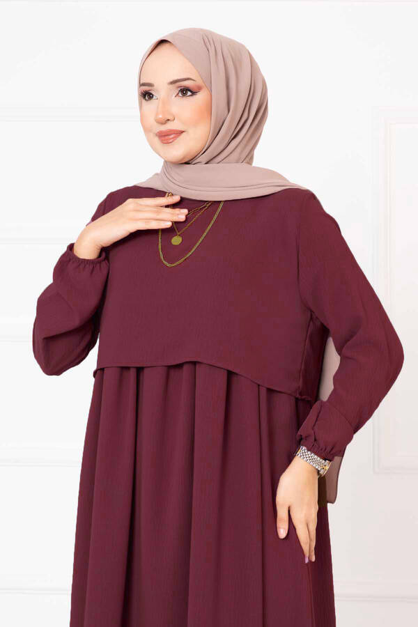 Pol - Bolero Görünümlü Tesettür Elbise Bordo (1) Pol - Bolero Görünümlü Tesettür Elbise Bordo (1)