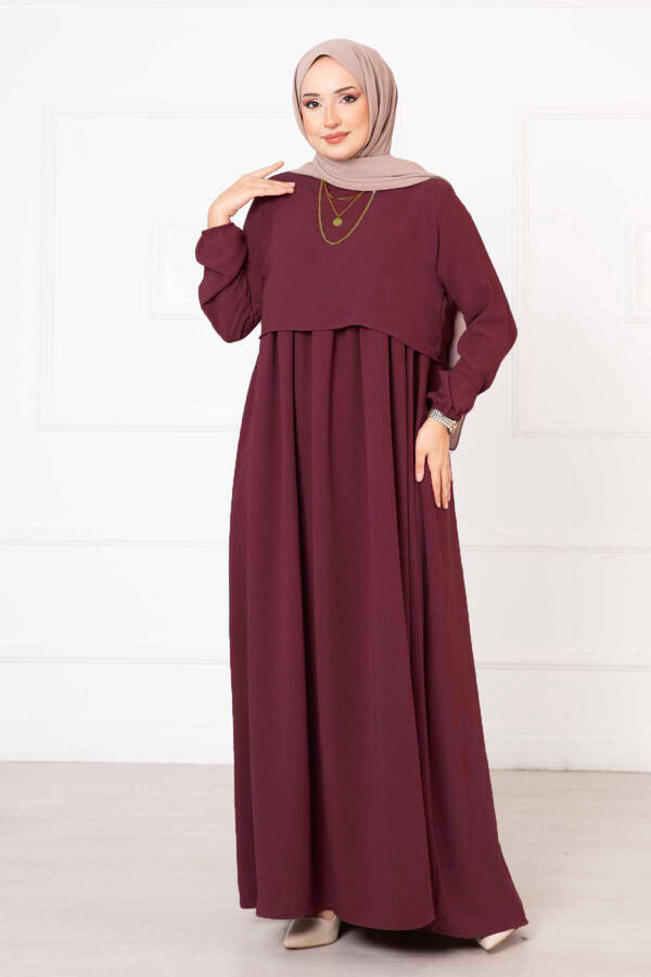 Bolero Görünümlü Tesettür Elbise Bordo - 3