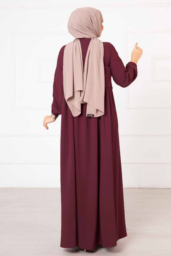 Bolero Görünümlü Tesettür Elbise Bordo - 4