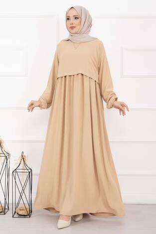 Bolero Görünümlü Elbise Latte - Thumbnail