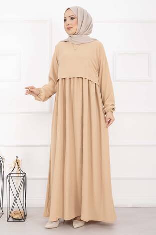 Bolero Görünümlü Elbise Latte - Thumbnail