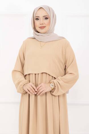 Bolero Görünümlü Elbise Latte - Thumbnail