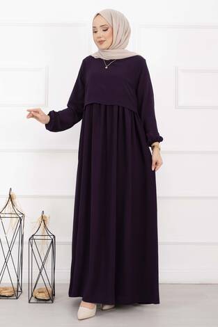 Bolero Görünümlü Elbise Mürdüm - Thumbnail