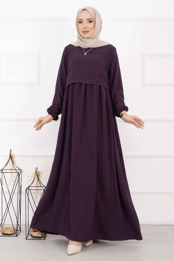 Bolero Görünümlü Elbise Mürdüm - 3