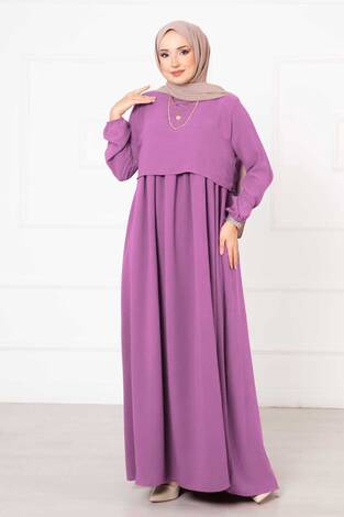 Bolero Görünümlü Tesettür Elbise Pudra