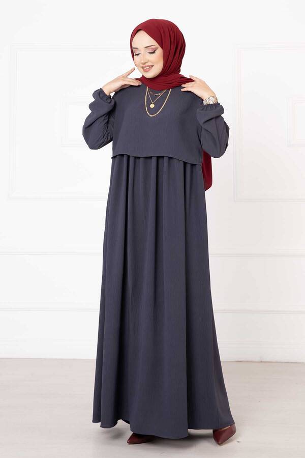 Bolero Görünümlü Tesettür Elbise Gri - 3