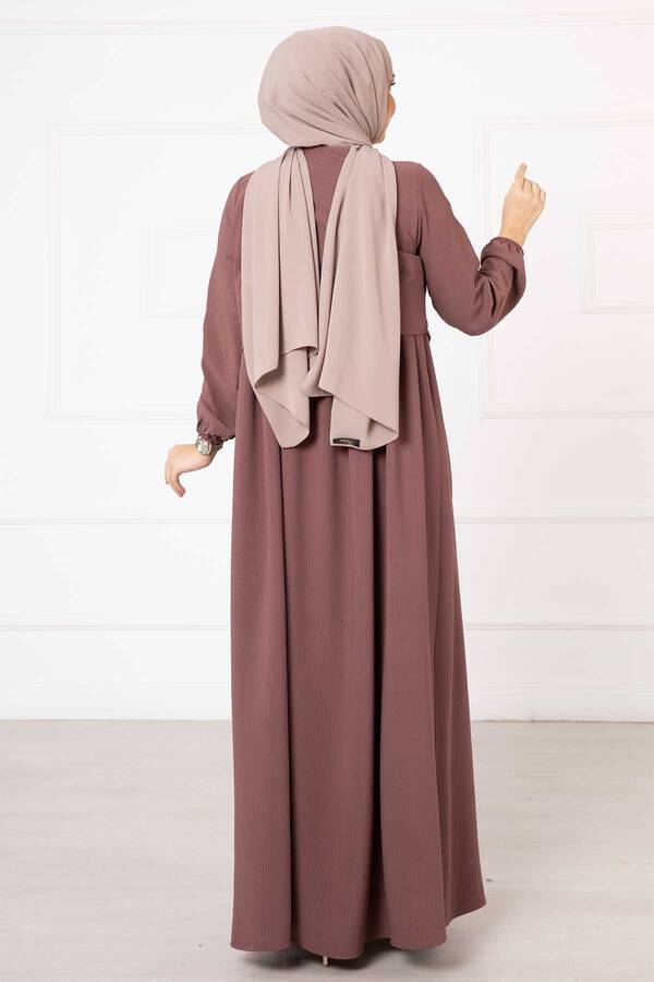 Bolero Görünümlü Tesettür Elbise Gülkurusu - 4
