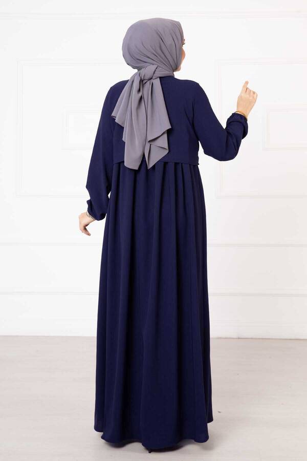 Bolero Görünümlü Tesettür Elbise Lacivert - 4