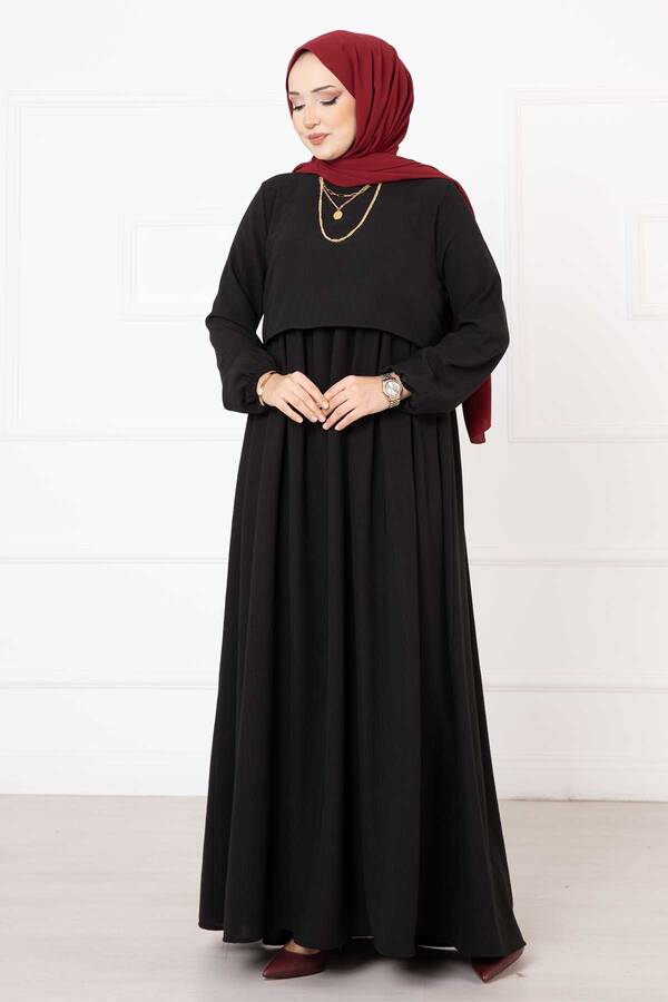 Bolero Görünümlü Tesettür Elbise Siyah - 3