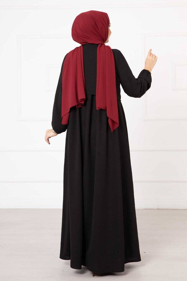 Bolero Görünümlü Tesettür Elbise Siyah - 4