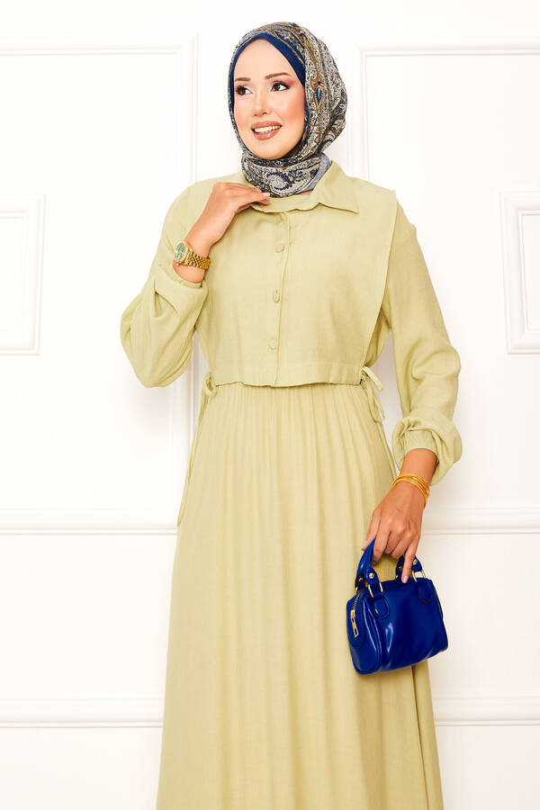 MD - Bolerolu Beli Büzgülü Tesettür Elbise Takım Yağ Yeşil (1) MD - Bolerolu Beli Büzgülü Tesettür Elbise Takım Yağ Yeşil (1)