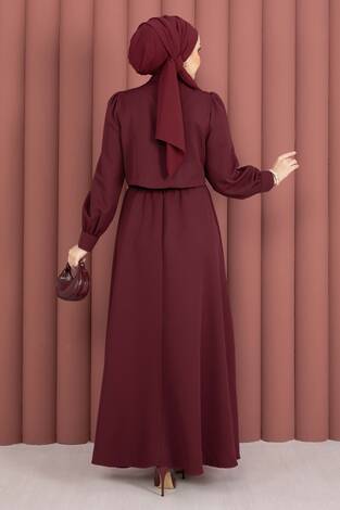 Bolerolu Gold Düğmeli Elbise Takım Bordo - Thumbnail