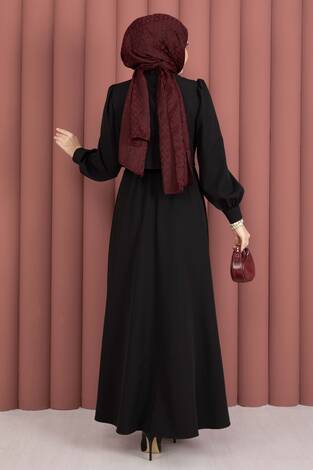 Bolerolu Gold Düğmeli Elbise Takım Siyah - Thumbnail