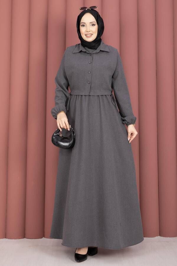 MD - Bolerolu Tesettür Elbise Takım Antrasit