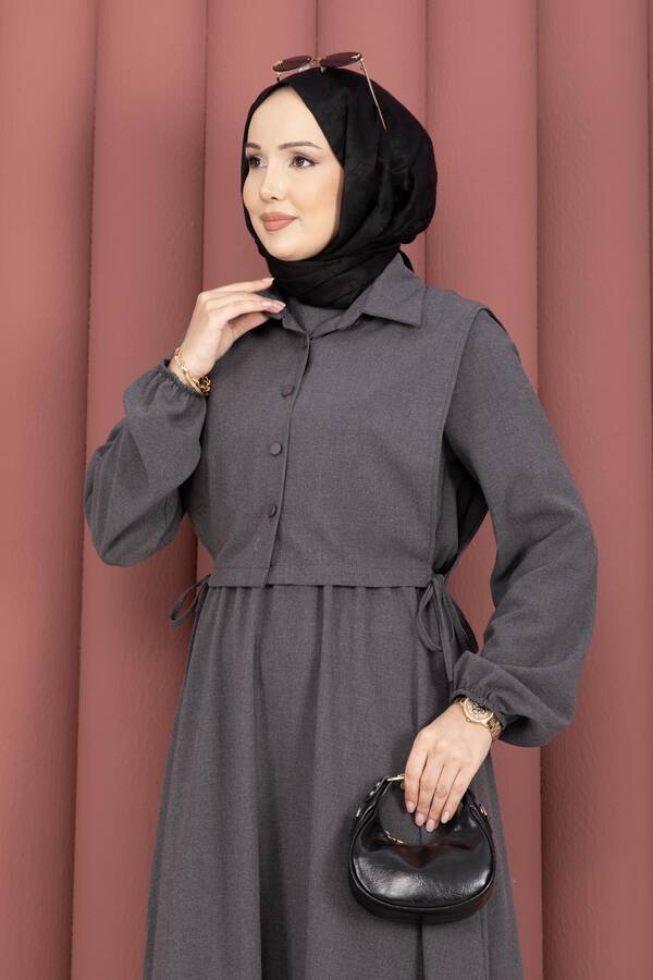 MD - Bolerolu Tesettür Elbise Takım Antrasit (1)