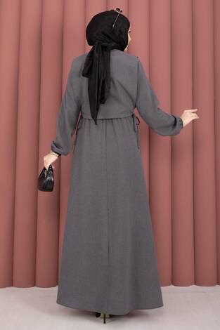 Bolerolu Tesettür Elbise Takım Antrasit - Thumbnail