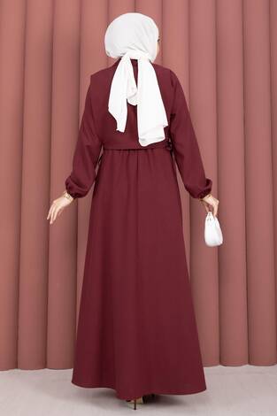 Bolerolu Tesettür Elbise Takım Bordo - Thumbnail