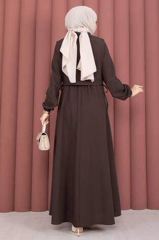 Bolerolu Tesettür Elbise Takım Kahve - Thumbnail