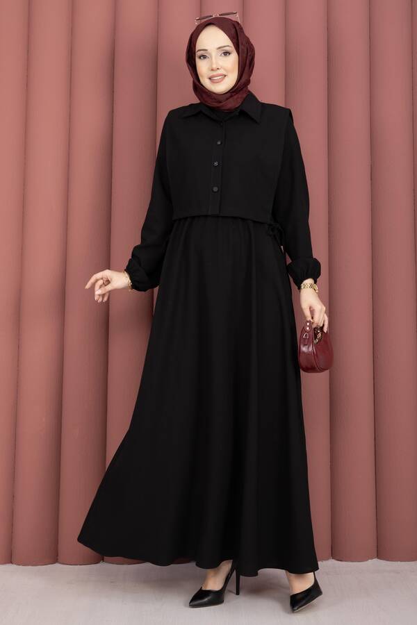 Bolerolu Tesettür Elbise Takım Siyah