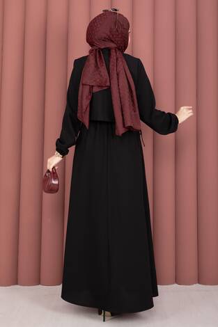 Bolerolu Tesettür Elbise Takım Siyah - Thumbnail