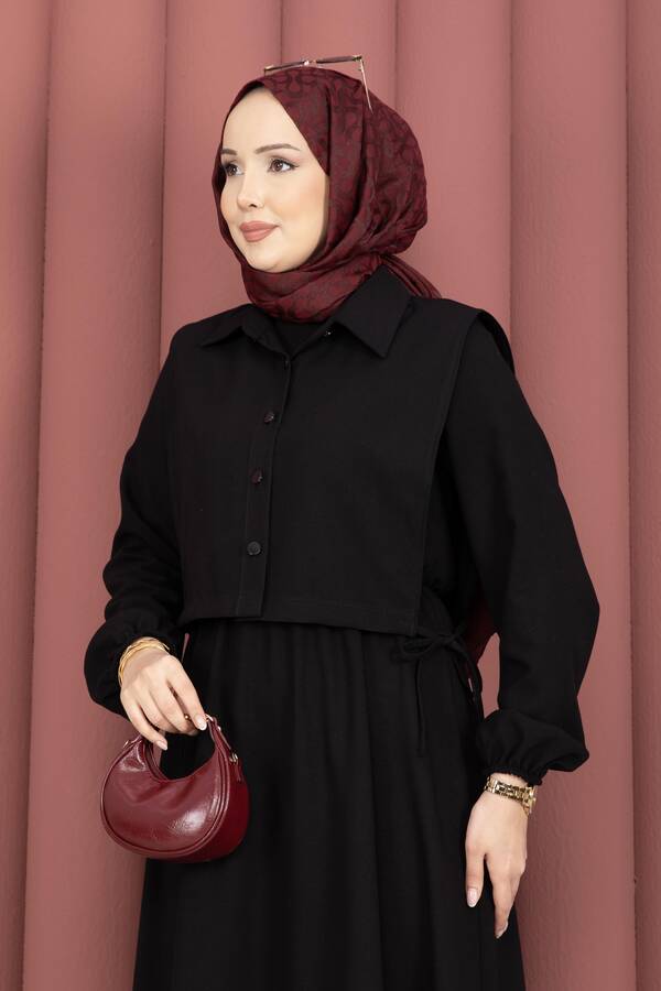 MD - Bolerolu Tesettür Elbise Takım Siyah (1)