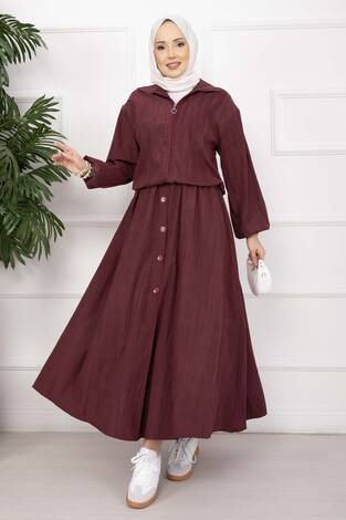 Bomber Ceket & Düğmeli Etek Takım Bordo - Thumbnail