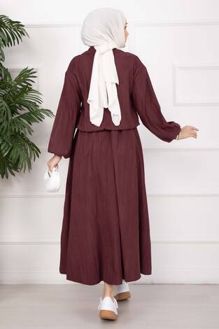Bomber Ceket & Düğmeli Etek Takım Bordo - Thumbnail