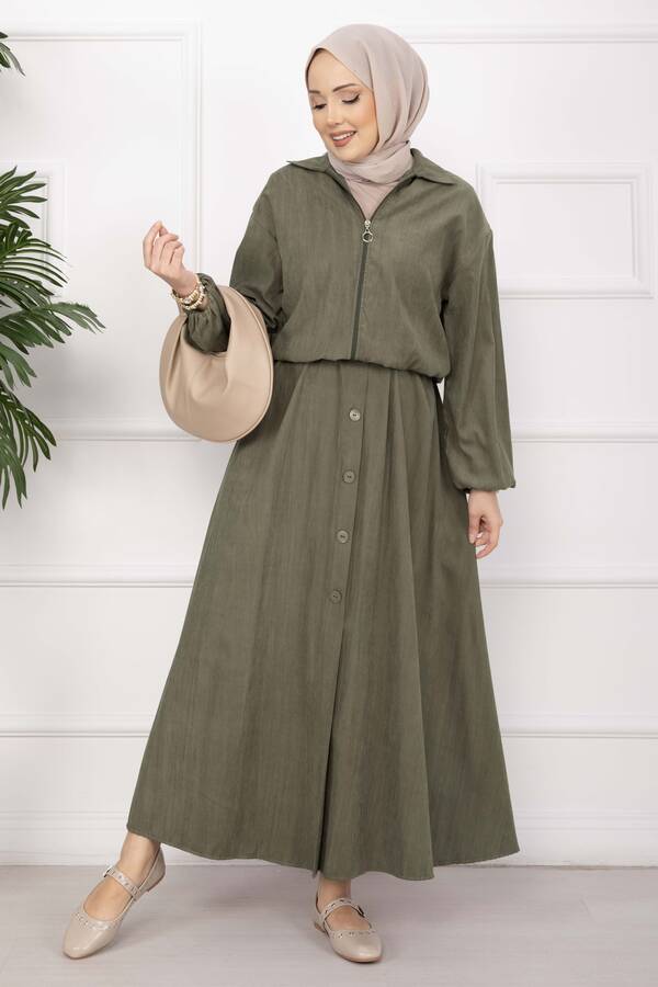 Ums - Bomber Ceket & Düğmeli Etek Takım Haki