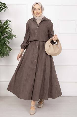 Bomber Ceket & Düğmeli Etek Takım Kahve