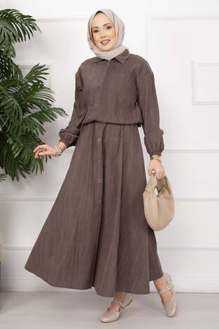 Bomber Ceket & Düğmeli Etek Takım Kahve - Thumbnail